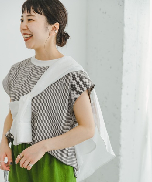 ITEMS URBANRESEARCH（アイテムズ アーバンリサーチ）の「クルーネックボーダーノースリーブTシャツ（Tシャツ/カットソー・レディース・その他1/ブラック系その他/ブラウン系その他・FREE）」の3枚目の写真