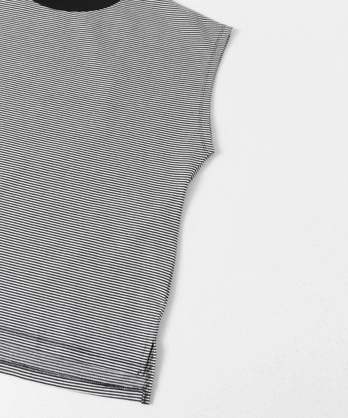 ITEMS URBANRESEARCH（アイテムズ アーバンリサーチ）の「クルーネックボーダーノースリーブTシャツ（Tシャツ/カットソー・レディース・その他1/ブラック系その他/ブラウン系その他・FREE）」の6枚目の写真