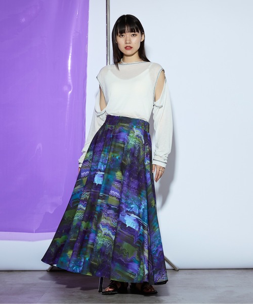 Ezick ANNONIM（エジックアノニム）の「Nuance paint ワンショルフレアスカート（スカート・レディース・ブラウン系その他/ブルー系その他・FREE）」の2枚目の写真