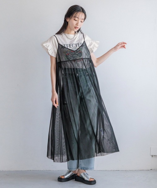 LOWRYS FARM（ローリーズファーム）の「リメイクソデフリルＴＳＳ 127828（Tシャツ/カットソー・レディース・チャコールグレー/アイボリー/オレンジ・FREE）」の9枚目の写真