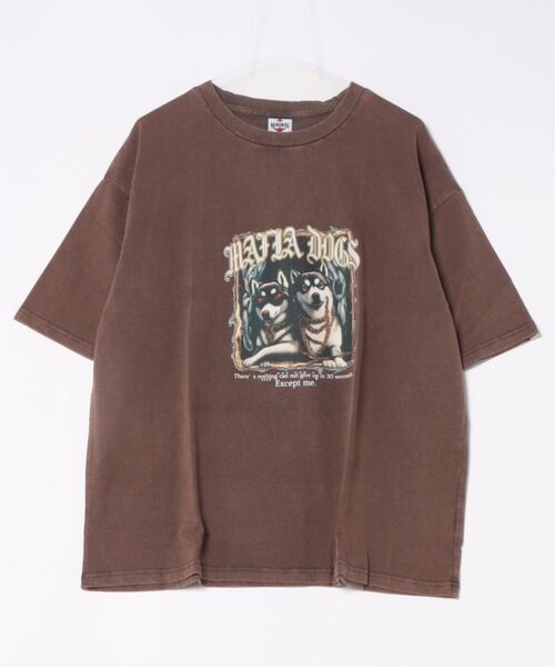 HOOK(フック)の「HOOK -original- マフィアわんこプリントウォッシュ半袖TEE (SS)(Tシャツ/カットソー・メンズ・ネイビー/グレー/ブラック/ブラウン・M/XL/L)」の3枚目の写真