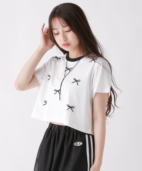 repipi armario(レピピ アルマリオ)の「RibbonリンガーTシャツ(Tシャツ/カットソー・キッズ・ホワイト/ピンク/ブラック・SMALL/MEDIUM/LARGE)」の2枚目の写真