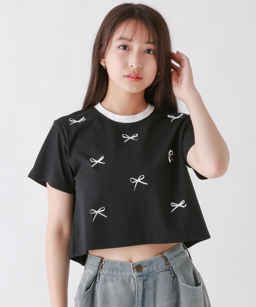 repipi armario(レピピ アルマリオ)の「RibbonリンガーTシャツ(Tシャツ/カットソー・キッズ・ホワイト/ピンク/ブラック・SMALL/MEDIUM/LARGE)」の3枚目の写真