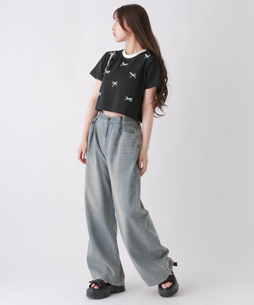 repipi armario(レピピ アルマリオ)の「RibbonリンガーTシャツ(Tシャツ/カットソー・キッズ・ホワイト/ピンク/ブラック・SMALL/MEDIUM/LARGE)」の6枚目の写真