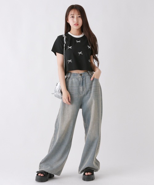 repipi armario(レピピ アルマリオ)の「RibbonリンガーTシャツ(Tシャツ/カットソー・キッズ・ホワイト/ピンク/ブラック・SMALL/MEDIUM/LARGE)」の7枚目の写真