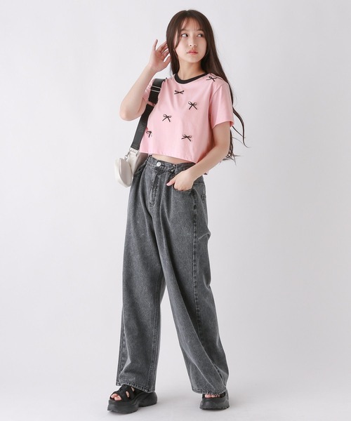 repipi armario(レピピ アルマリオ)の「RibbonリンガーTシャツ(Tシャツ/カットソー・キッズ・ホワイト/ピンク/ブラック・SMALL/MEDIUM/LARGE)」の9枚目の写真