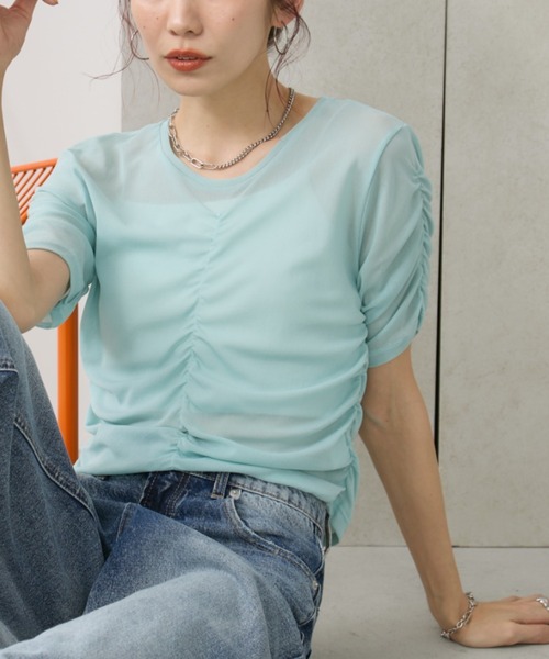 Auntie Rosa Holiday(アンティローザホリデー)の「パワーメッシュシャーリングTEE(Tシャツ/カットソー・レディース・グレー/オフホワイト/ブラック/ブルー・FREE)」の1枚目の写真