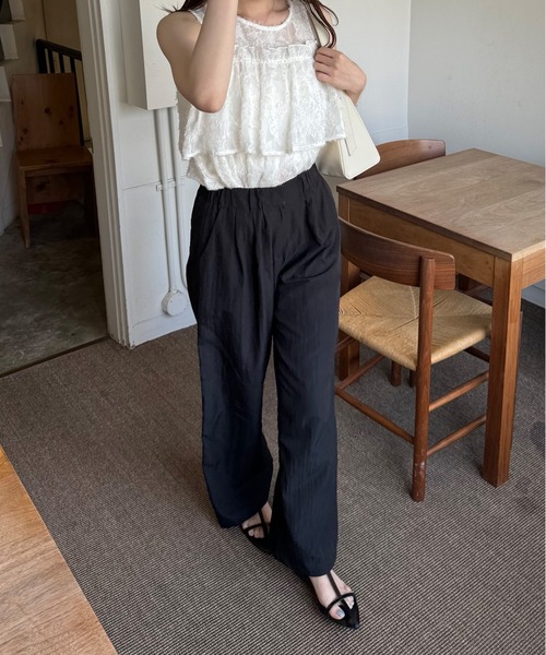 LE MORE(リモア)の「ナイロンタックワイドパンツ(その他パンツ・レディース・ブラック/チャコール/アイボリー・FREE)」の5枚目の写真