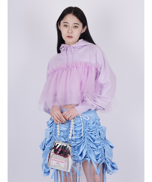 PAMEO POSE（パメオポーズ）の「Lace Docked Mini Hoodie（パーカー・レディース・アイボリー/チャコールグレー/ラベンダー・FREE）」の7枚目の写真