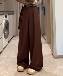ハイウエストタックデザインロングパンツ