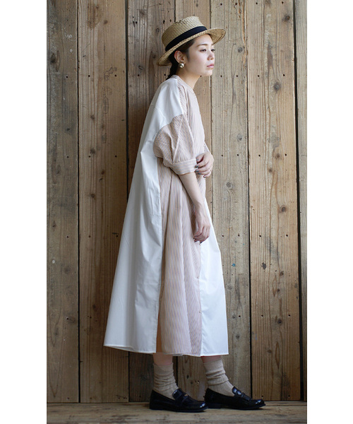 zootie（ズーティー）の「ストライプスイッチ シャツワンピース（シャツワンピース・レディース・ネイビー/ベージュ・M）」の9枚目の写真