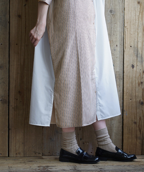 zootie（ズーティー）の「ストライプスイッチ シャツワンピース（シャツワンピース・レディース・ネイビー/ベージュ・M）」の7枚目の写真