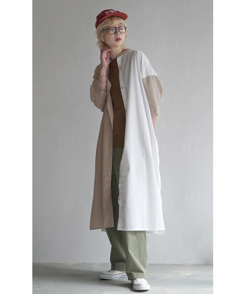 zootie（ズーティー）の「ストライプスイッチ シャツワンピース（シャツワンピース・レディース・ネイビー/ベージュ・M）」の5枚目の写真