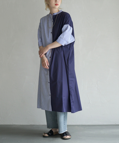 zootie（ズーティー）の「ストライプスイッチ シャツワンピース（シャツワンピース・レディース・ネイビー/ベージュ・M）」の20枚目の写真