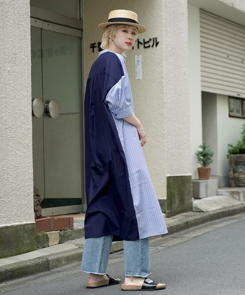 zootie（ズーティー）の「ストライプスイッチ シャツワンピース（シャツワンピース・レディース・ネイビー/ベージュ・M）」の19枚目の写真