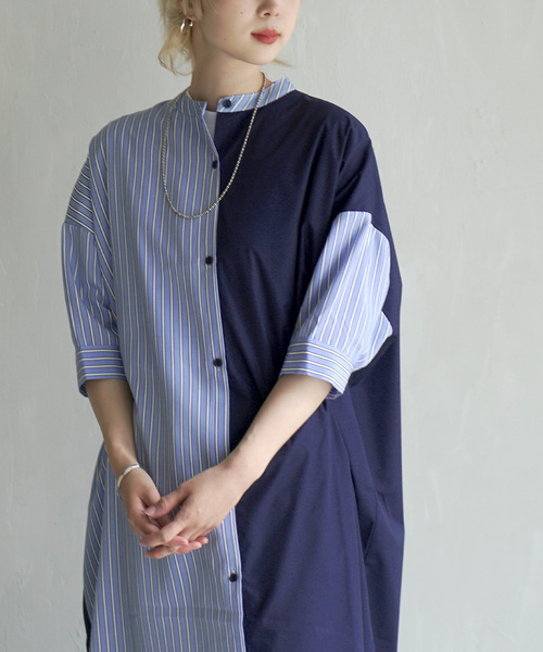 zootie（ズーティー）の「ストライプスイッチ シャツワンピース（シャツワンピース・レディース・ネイビー/ベージュ・M）」の18枚目の写真