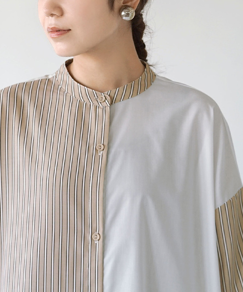 zootie（ズーティー）の「ストライプスイッチ シャツワンピース（シャツワンピース・レディース・ネイビー/ベージュ・M）」の14枚目の写真