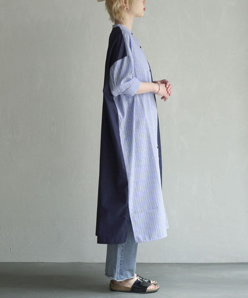 zootie（ズーティー）の「ストライプスイッチ シャツワンピース（シャツワンピース・レディース・ネイビー/ベージュ・M）」の12枚目の写真