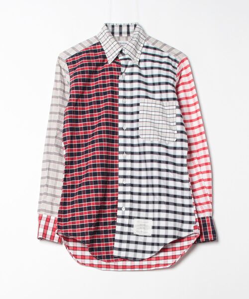 THOM BROWNE 赤と白のチェック柄長袖シャツ　サイズ0 トムブラウン 白シャツ チェック THOM BROWNE 赤と白のチェック 長袖