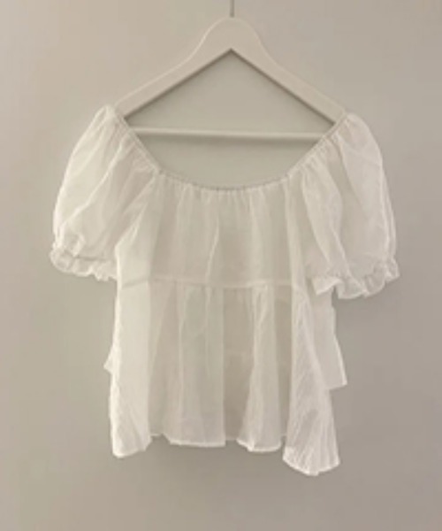 by muni:r（バイ ムニール）の「【新色追加】ラブリーラッフルパフブラウス（シャツ/ブラウス・レディース・ブラック/ホワイト/ピンク・FREE）」の17枚目の写真
