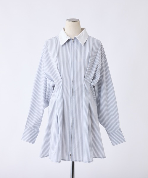 セール】フロントジップシャツワンピース（シャツワンピース
