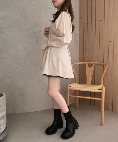 セール】フロントジップシャツワンピース（シャツワンピース