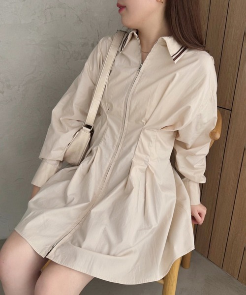 NICE CLAUP ワンピース　(カプチーノ) ナイスクラップ NICE CLAUP ベルト付きフロントジップワンピース