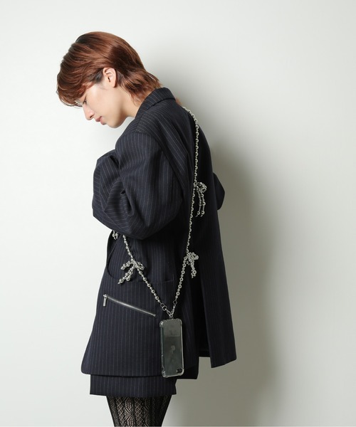 【美品】norienomoto スマホショルダー メタリック シルバー ブラック セール】メタリックリボンスマホショルダー（スマホグッズ