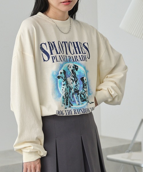 MONO-MART（モノマート）の「ヴィンテージピグメント加工アニマルデザイン ビッグ長袖Tシャツ（Tシャツ/カットソー・レディース・ブラック/ブラック系1/ネイビー系1/ブラウン/オフホワイト/ブラック系2/ホワイト系2・M/L）」の3枚目の写真