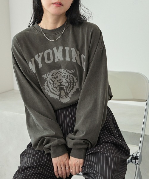 MONO-MART（モノマート）の「ヴィンテージピグメント加工アニマルデザイン ビッグ長袖Tシャツ（Tシャツ/カットソー・レディース・ブラック/ブラック系1/ネイビー系1/ブラウン/オフホワイト/ブラック系2/ホワイト系2・M/L）」の4枚目の写真