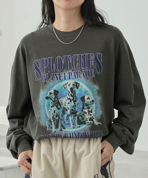 MONO-MART（モノマート）の「ヴィンテージピグメント加工アニマルデザイン ビッグ長袖Tシャツ（Tシャツ/カットソー・レディース・ブラック/ブラック系1/ネイビー系1/ブラウン/オフホワイト/ブラック系2/ホワイト系2・M/L）」の5枚目の写真