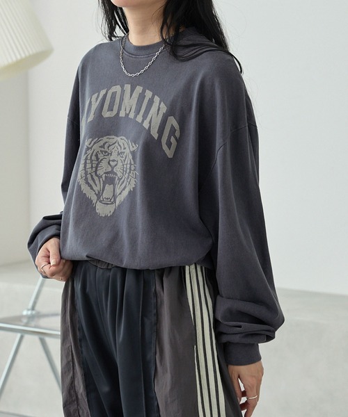 MONO-MART（モノマート）の「ヴィンテージピグメント加工アニマルデザイン ビッグ長袖Tシャツ（Tシャツ/カットソー・レディース・ブラック/ブラック系1/ネイビー系1/ブラウン/オフホワイト/ブラック系2/ホワイト系2・M/L）」の7枚目の写真