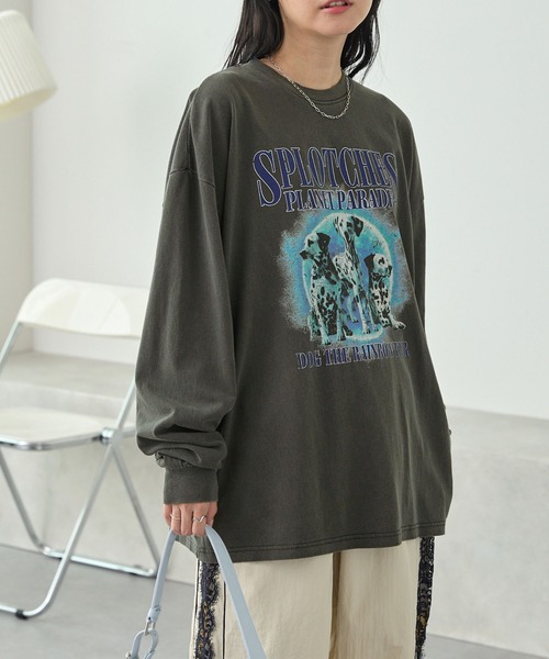 MONO-MART（モノマート）の「ヴィンテージピグメント加工アニマルデザイン ビッグ長袖Tシャツ（Tシャツ/カットソー・レディース・ブラック/ブラック系1/ネイビー系1/ブラウン/オフホワイト/ブラック系2/ホワイト系2・M/L）」の17枚目の写真