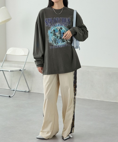 MONO-MART（モノマート）の「ヴィンテージピグメント加工アニマルデザイン ビッグ長袖Tシャツ（Tシャツ/カットソー・レディース・ブラック/ブラック系1/ネイビー系1/ブラウン/オフホワイト/ブラック系2/ホワイト系2・M/L）」の18枚目の写真