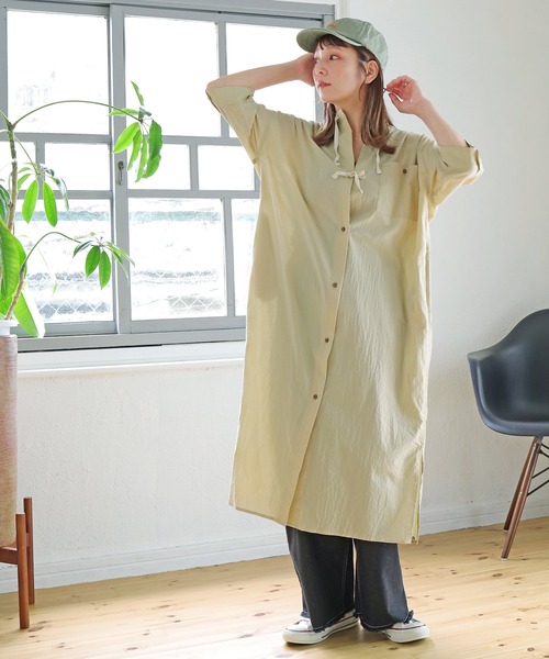 Crisp（クリスプ）の「ショートスリーブサージカルシャツワンピース（ワンピース・レディース・ベージュ/ネイビー/ブラウン・FREE）」の15枚目の写真