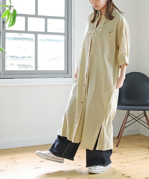 Crisp（クリスプ）の「ショートスリーブサージカルシャツワンピース（ワンピース・レディース・ベージュ/ネイビー/ブラウン・FREE）」の16枚目の写真