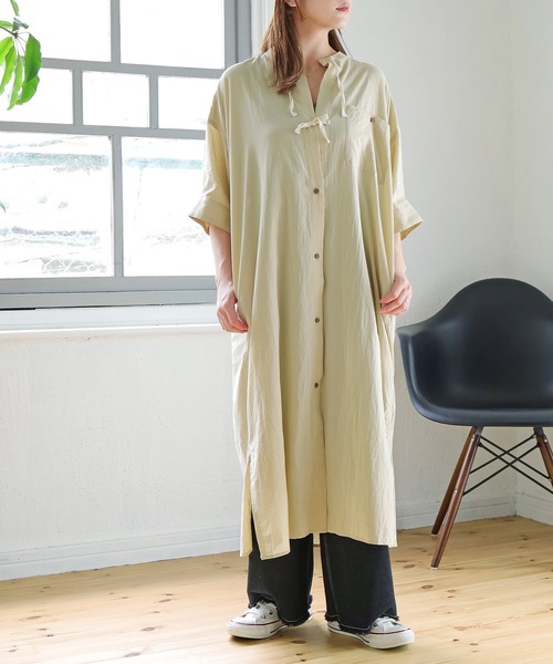 Crisp（クリスプ）の「ショートスリーブサージカルシャツワンピース（ワンピース・レディース・ベージュ/ネイビー/ブラウン・FREE）」の13枚目の写真