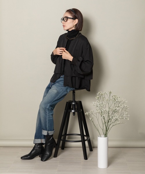 ジャケット ブルゾン ペプラムフレアー フリルノーカラーブルソン レディース ペプラム ノーカラージャケットの通販