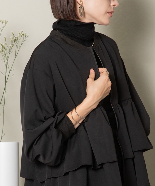 ジャケット ブルゾン ペプラムフレアー フリルノーカラーブルソン レディース ペプラム ノーカラージャケットの通販