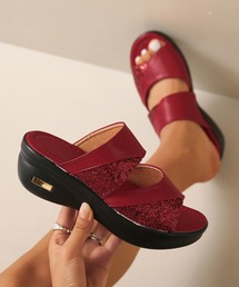 レディースのサンダル（レッド/赤色系・ウエッジ）ファッション