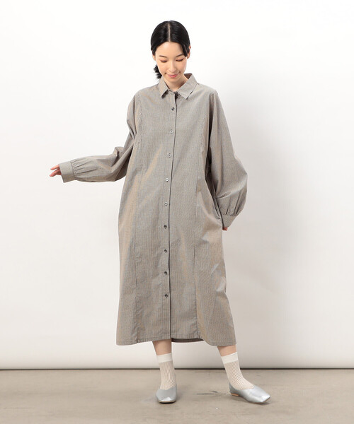 ONIGIRI（オニギリ）の「スモールギンガムチェック シャツワンピース（シャツワンピース・レディース・ネイビー/ベージュ/カーキ・FREE）」の4枚目の写真