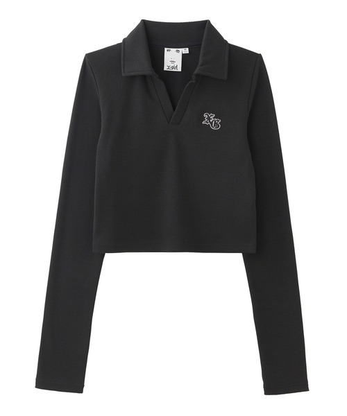 X-girl（エックスガール）の「BABY POLO TOP（Tシャツ/カットソー・レディース・ブラック/オフホワイト/ブラウン・S/M）」の3枚目の写真