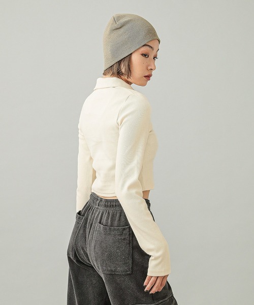 X-girl（エックスガール）の「BABY POLO TOP（Tシャツ/カットソー・レディース・ブラック/オフホワイト/ブラウン・S/M）」の5枚目の写真