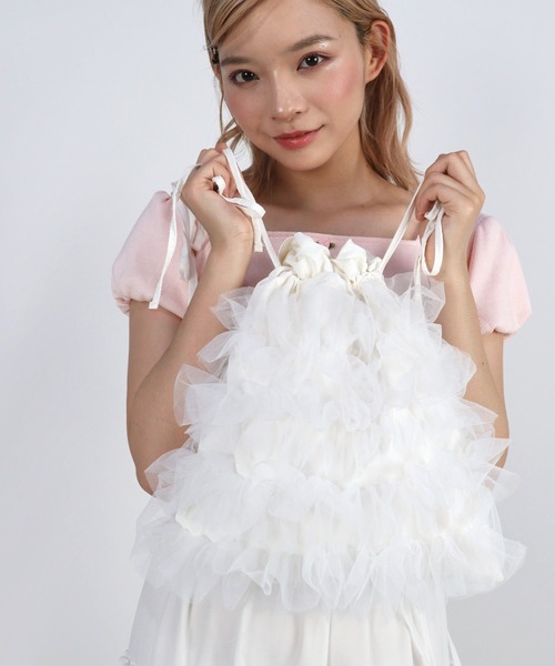 TITTY&CO.（ティティーアンドコー）の「チュールフリルバッグ（トートバッグ・レディース・ブラック/ホワイト・FREE）」の3枚目の写真