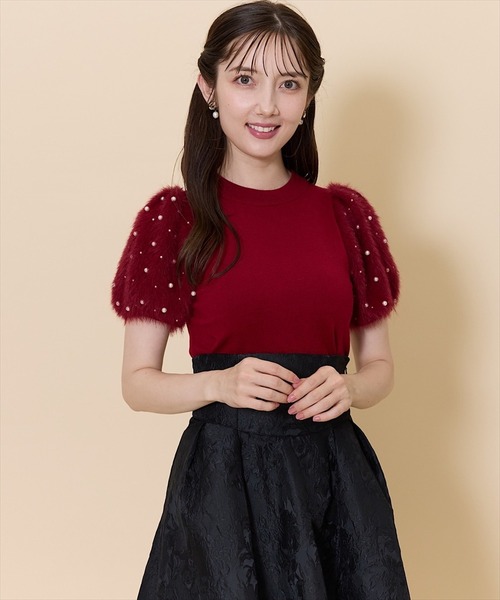 SWINGLE（スウィングル）の「パールフェザースリーブニットプルオーバー（ニット/セーター・レディース・ボルドー/アイボリー/ブラック・FREE）」の3枚目の写真