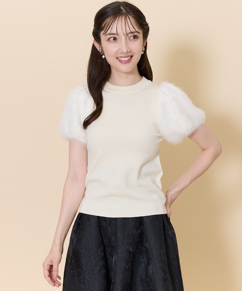 SWINGLE（スウィングル）の「パールフェザースリーブニットプルオーバー（ニット/セーター・レディース・ボルドー/アイボリー/ブラック・FREE）」の10枚目の写真