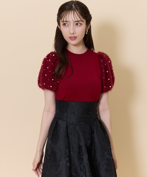 SWINGLE（スウィングル）の「パールフェザースリーブニットプルオーバー（ニット/セーター・レディース・ボルドー/アイボリー/ブラック・FREE）」の12枚目の写真