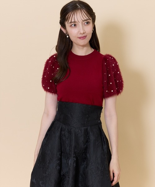 SWINGLE（スウィングル）の「パールフェザースリーブニットプルオーバー（ニット/セーター・レディース・ボルドー/アイボリー/ブラック・FREE）」の13枚目の写真