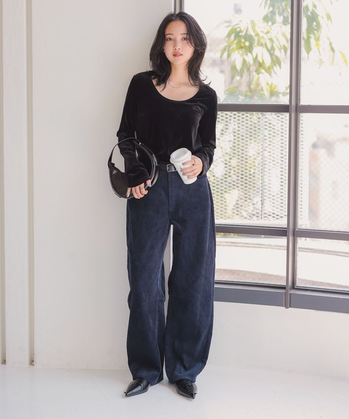 KOBE LETTUCE(コウベレタス)の「前後2wayベロアロンT(Tシャツ/カットソー・レディース・ブルー/グレー/ブラック/ピンク/ダークブラウン/ベージュ/ボルドー/アイボリー・L/M)」の10枚目の写真