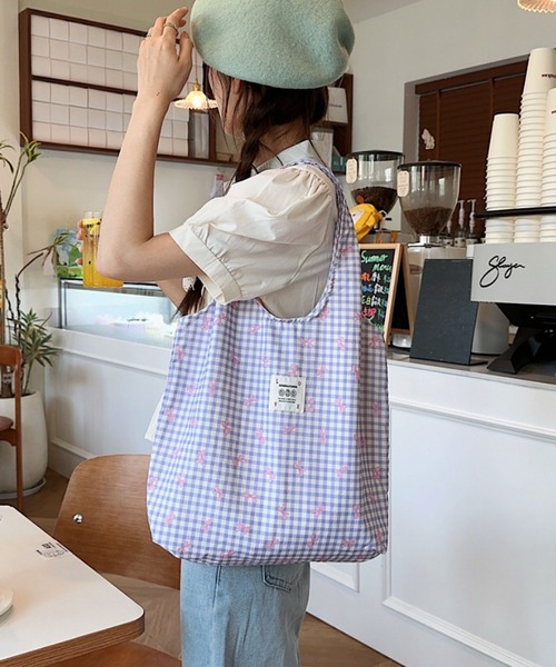 Mignonjour(ミニョンジュール)の「FReePLACe/リボン柄トートバッグ X12284(トートバッグ・レディース・ブルー/ピンク/パープル・FREE)」の2枚目の写真